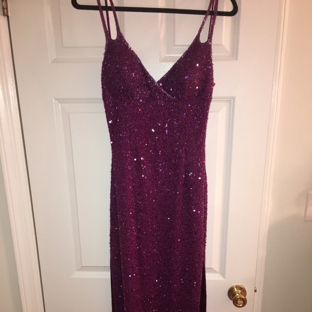 Sequined purple prom dress
